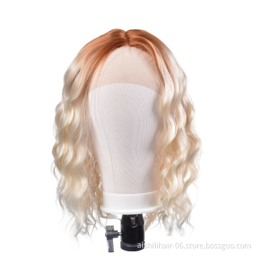 Aishili wholesale short ombre kinky curly water wave hd 613 lace front synthetic wigs for women